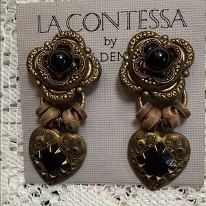 La Contessa by MARY DE MARCO Dangle CLIP EARRINGS Rings and Hearts NWT